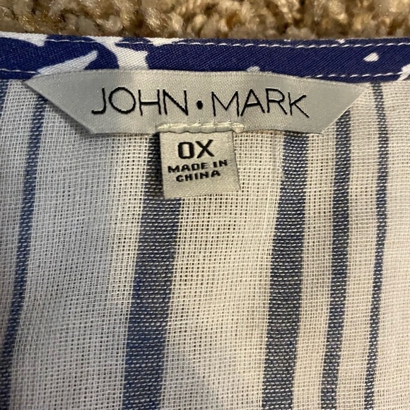 John Mark Tunic Size 0X Bell Ruffle 3/4 Sleeves Embroidered Striped Tas… - Picture 9 of 14